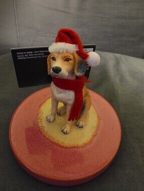NWT Christmas Shoppe Beagle With Santa Hat Tree Ornament Dog Glitter